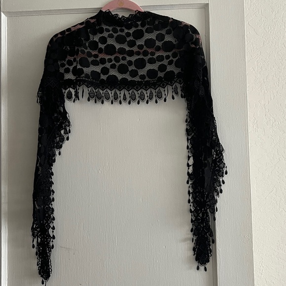 Chico's Black Lace Scarf Detail Top - Picture 1 of 9